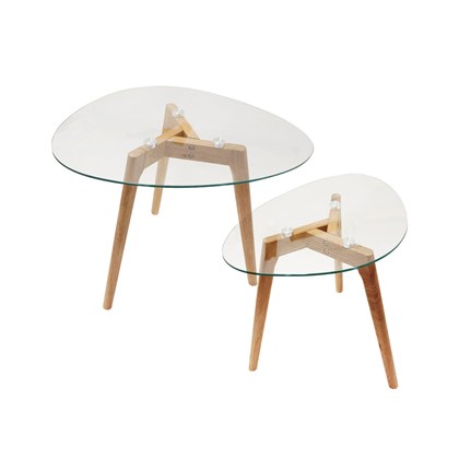 Nesting Table Of 2 Glass Top Rubber Legs