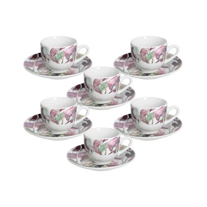 Set 6 Coffee Cups & Saucers Calypso Porcelain White
