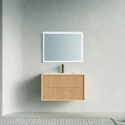 Bathroom Vanity Unit Walnut 61x50cm - Integrated Ceramic Basin