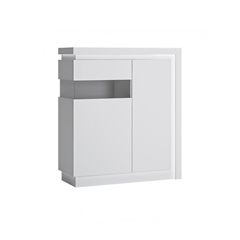Low Display Cabinet 2 Doors – White Alpine & White Glass