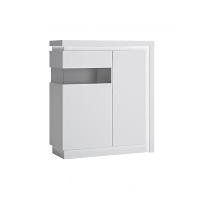 Low Display Cabinet 2 Doors – White Alpine & White Glass