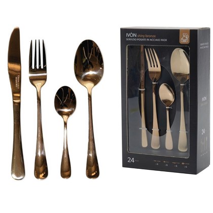 Cutlery Set 24Pcs In Copper Glossy Finish
