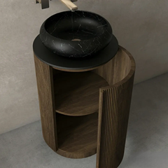 Bathroom Vanity – Black Walnut/Black Ceramic and Mirror