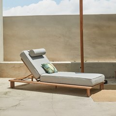 Sun Lounger Aluminium Wood Effect With Cushion