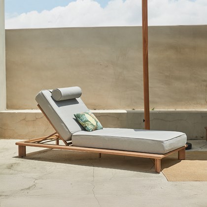 Sun Lounger Aluminium Wood Effect With Cushion