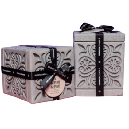 Heart Tile Large Cube Candle Jar - Grey Gingerbread