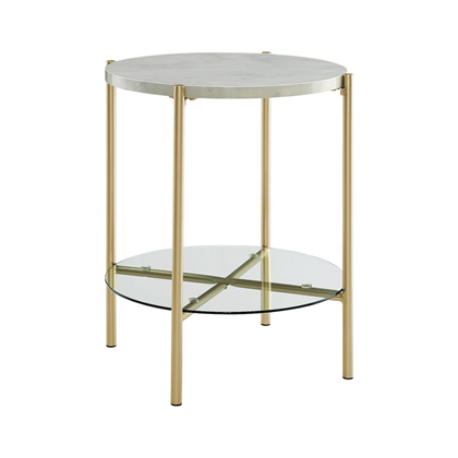 Round Marble and Gold Finish Sidetable