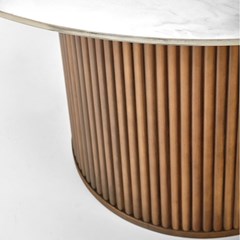 Round Dining Table - White Marble & Walnut