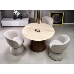 Travertine Round Dining Table - Walnut Base (4-Seater)
