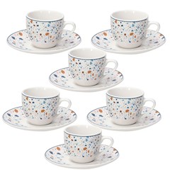 Set 6 Coffee Cup&Saucer Terrazzo Porcelain Multicolor