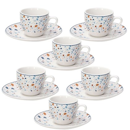 Set 6 Coffee Cup&Saucer Terrazzo Porcelain Multicolor
