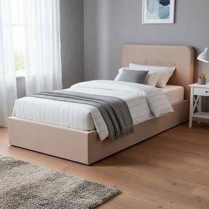 Upholstery Bed 90x200 with Gas Lift - Light Brown