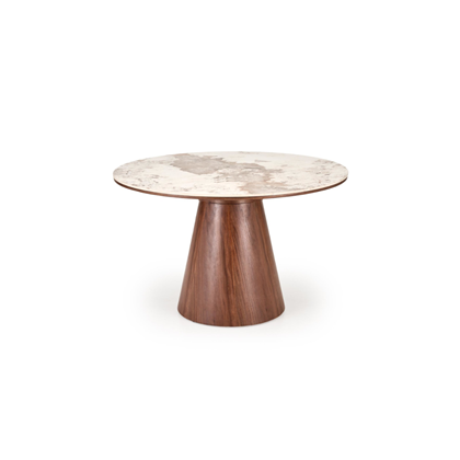 Arani Round Table – Beige Marble & Walnut