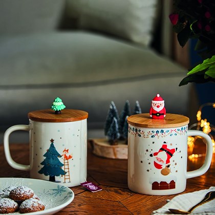 Mug 400ml With Bamboo Lid Santa