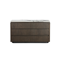 6 Drawer Chest - Ceramic Marble Effect Top with Dark Brown Oak MDF
