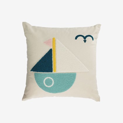 Multi-Coloured Wall Tapestry with Sailing Boat 45 x 45 cm