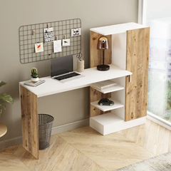 Study Room Desk in Pine and White