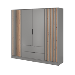 Wardrobe 4 Doors 2 Drawers – Oak & Grey