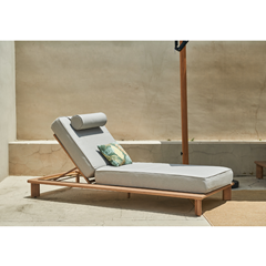 Sun Lounger Aluminium Wood Effect With Cushion
