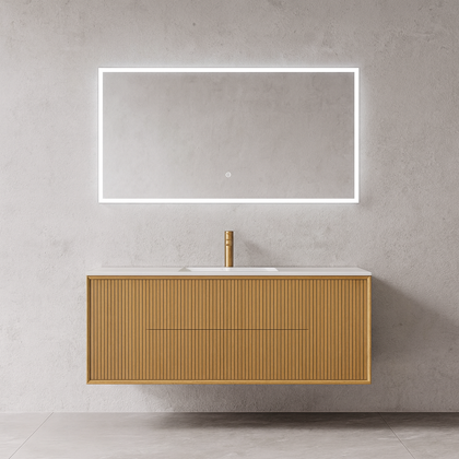 Bathroom Vanity Unit Oak Finish 121cm - Integrated Ceramic Basin (2B)