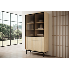 Bookshelf 2 Door with Front Glass – Linea Oak