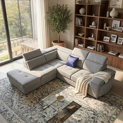 Corner Sofa 2-Seater Lateral with Pull-Out Bed & Left Angular Storage – Grey