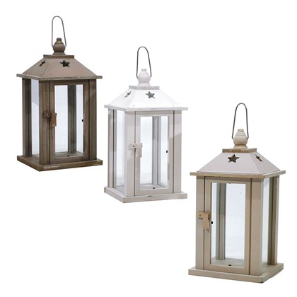 Wood Lantern 25cm - Assorted