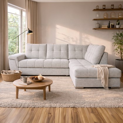 Sofa 3-Seater with Pull-Out Bed & Right Storage – Pale Grey