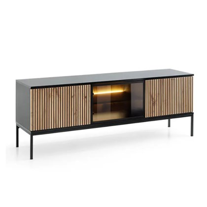TV Cabinet Showcase & 2 Doors – Wotan Oak & Black