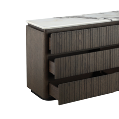 6 Drawer Chest - Ceramic Marble Effect Top with Dark Brown Oak MDF