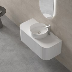 Bathroom Vanity Unit Matt White 100x36cm - Round Ceramic Basin