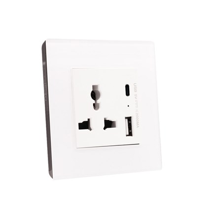 1 Gang 13Amp Socket USB-C White Temp Glass