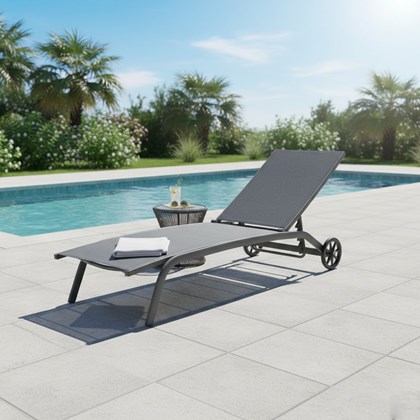Sun Lounger 4-Position with Wheels – Dark Grey