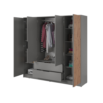 Wardrobe 4 Doors 2 Drawers – Oak & Grey