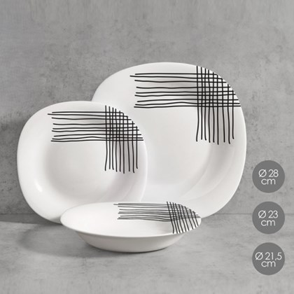 18 Pcs Decorated Dinnerware Square – Black & White
