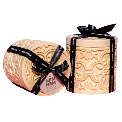 Maltese Tile Large Cylinder Candle Jar - Biege Creme Caramel