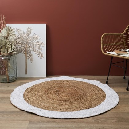 Round Rug White Beige - Jute 120 cm