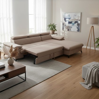 Corner Sofa Bed with Chaise Right 280cm – Beige