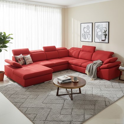 Corner Sofa Bed with Chaise Right 356M – Red