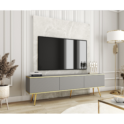 TV Unit MDF with Gold Legs – Grey