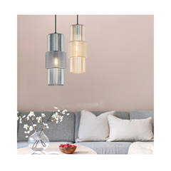 Amber Glass Pendant Lamp – Champagne & Black Finish