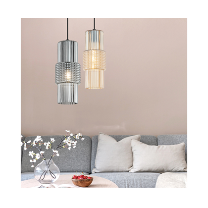 Amber Glass Pendant Lamp – Champagne & Black Finish