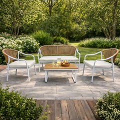 Garden Set Rattan with Iron Frame - Beige Brown