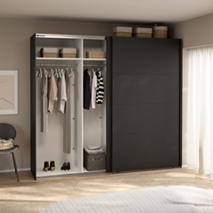 Catania Wardrobe with 2 sliding doors Matt Black  244 x 66.6 x 221 cm