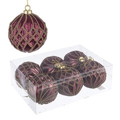 Box of 6 Burgundy Red Pl Ball D80