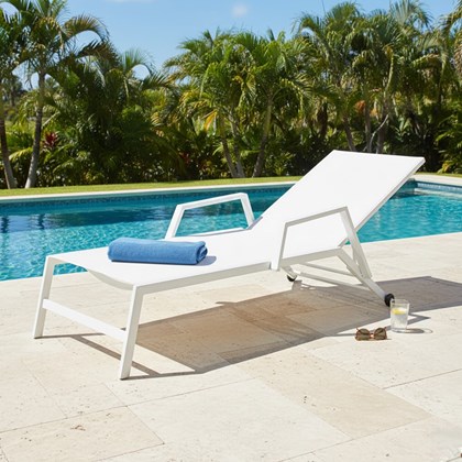 Sun lounger  Aluminium with Armrest and Wheels White