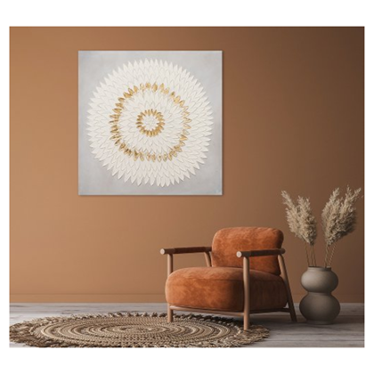 Mandala White and Gold Acryl Painting 100X100 cm