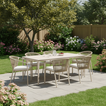 Modern Aluminium  Dining Table – Camel 6 Chair Set