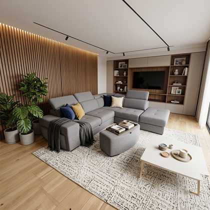 Corner Sofa 2-Seater Pull-Out Bed & Angular Right with Storage – Stone Grey