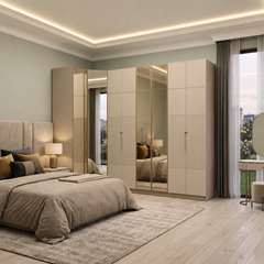 L-Shaped Wardrobe Set – Sand Beige